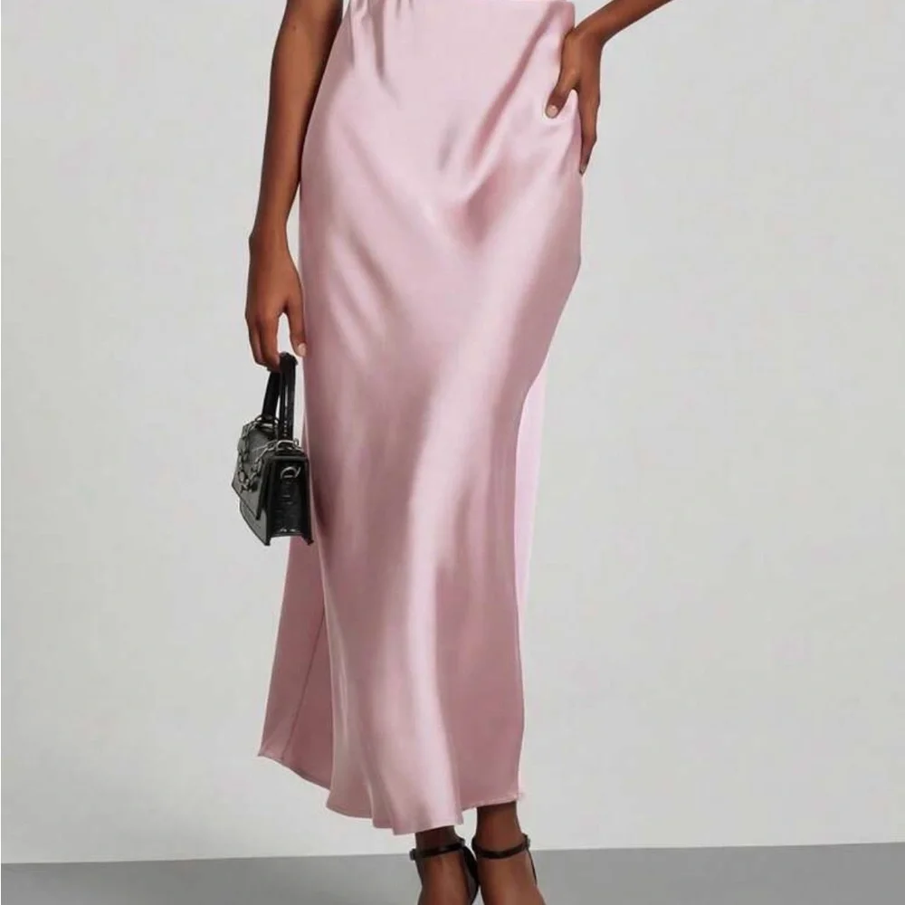 Amazon Pink Satin Midi Slip Skirt - Picture 2 of 2